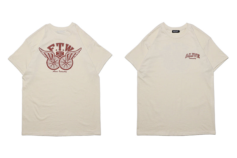 ALIVE INDUSTRY FTW Tシャツ / BEIGE-MAROON 【Lサイズ】